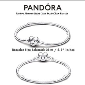 PANDORA Moments Heart Clasp Snake Chain Bracelet(21cm/8.3”in) w/box